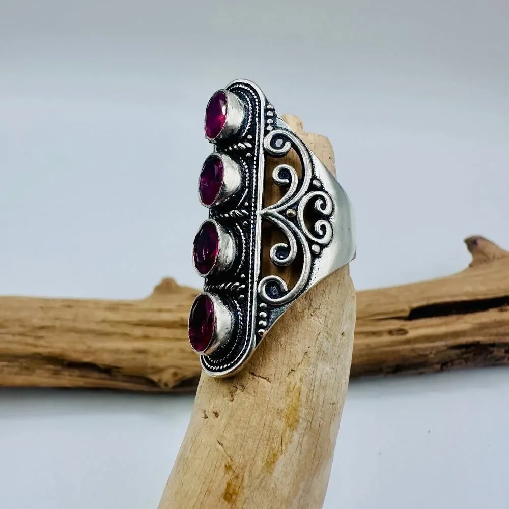 Pink Rubellite Sterling Silver Plated Statement Ring